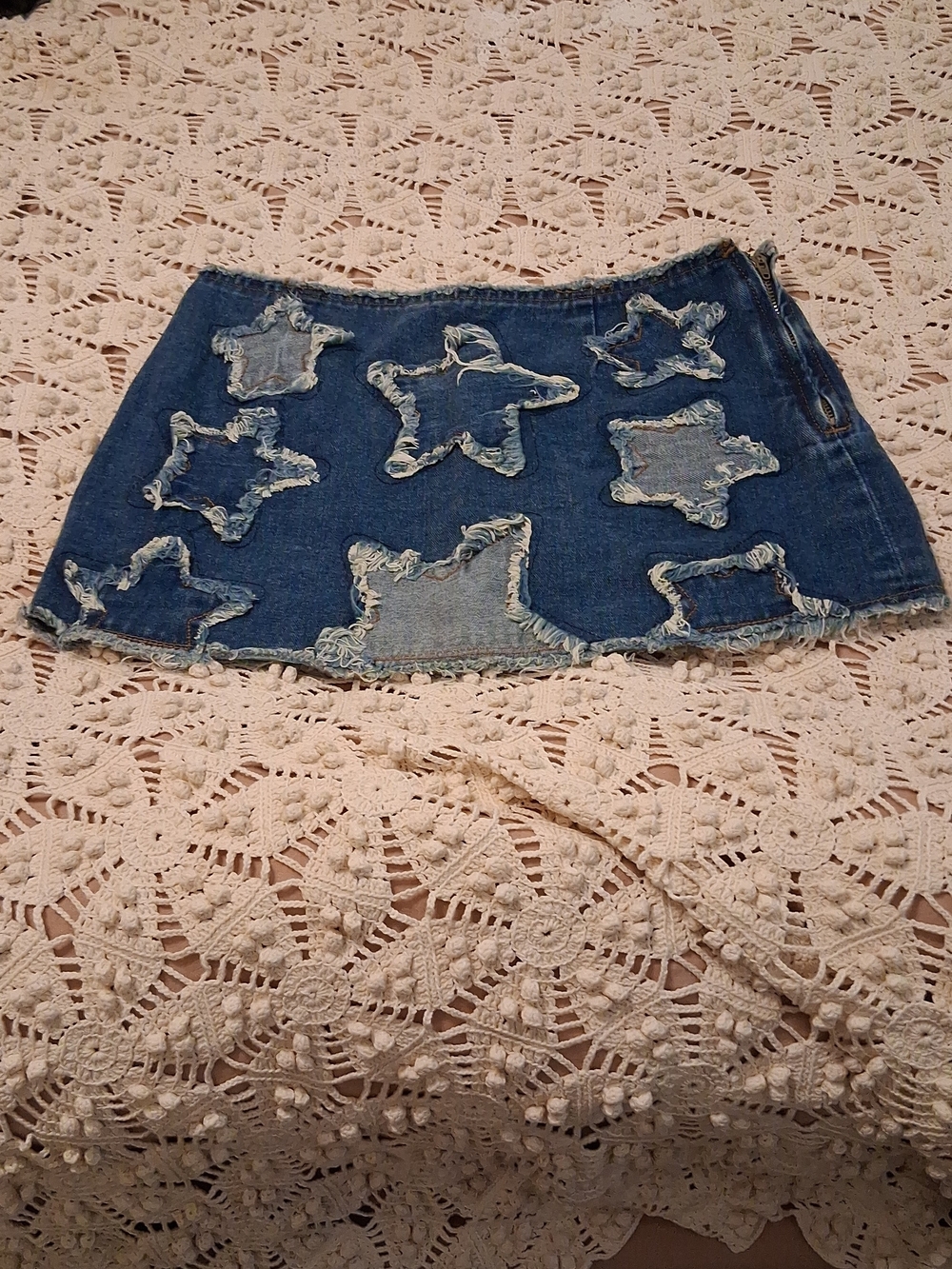 Denim Star Appliqué Micro Mini Skirt